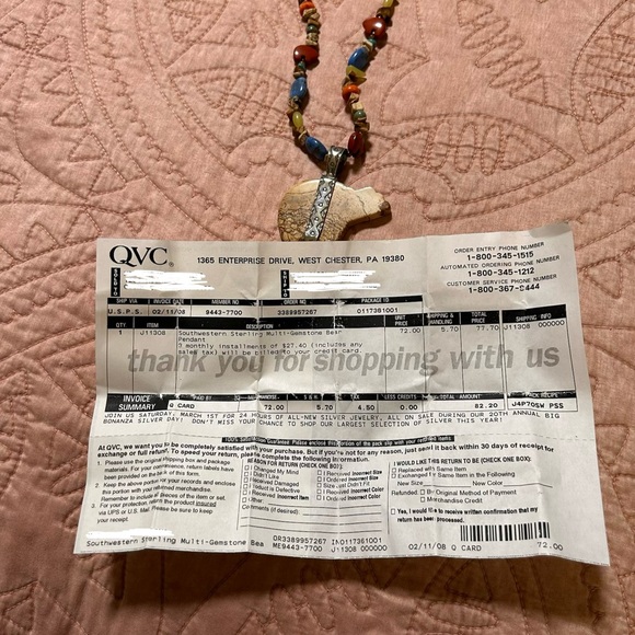 Southwestern Sterling Multi-Gemstone Bear Pendant Necklace - Picture 2 of 4